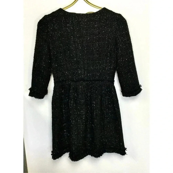 Chanel Womens Black Silver Wool Cotton Blend Tweed Mini Sheath Dress Size Small - Picture 3 of 14